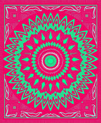 Vibrant Coral Aqua Mandala Sunburst Rug