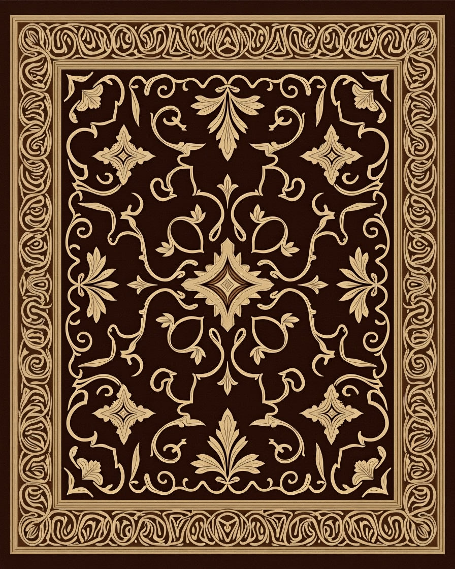 Ornate Cream Floral Scroll Border Rug
