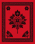 Bold Red Floral Tree Border Rug