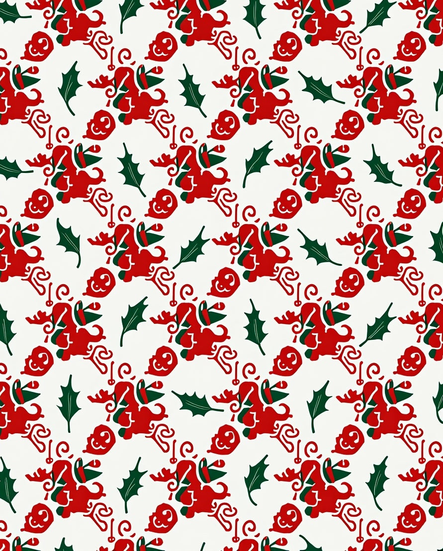 Festive Red Green Reindeer Holly Rug