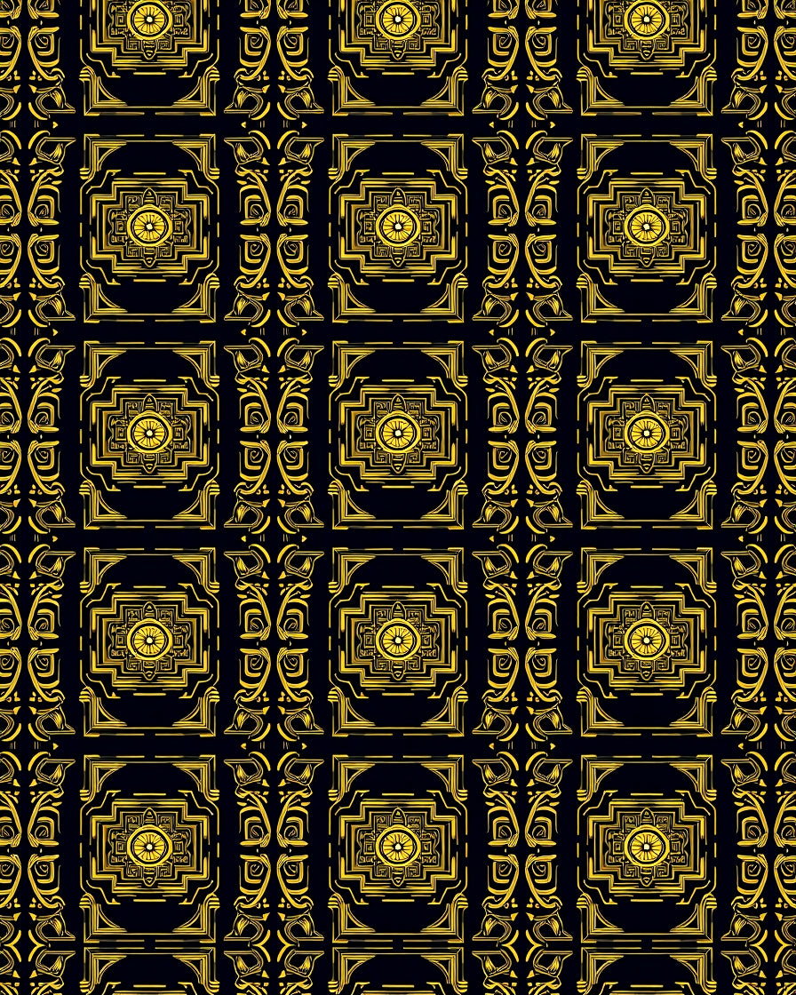 Golden Art Deco Geometric Square Rug