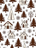 Cozy Winter Village Snowflakes Trees Rug