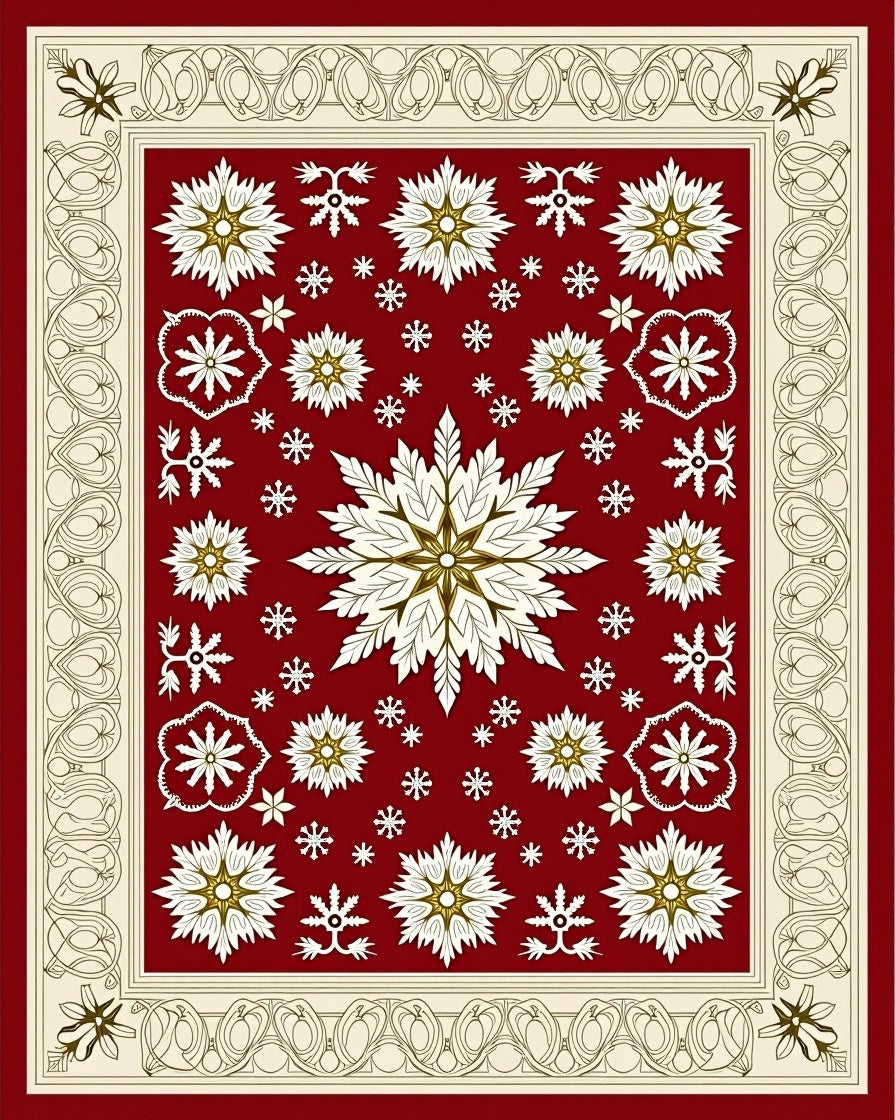 Crimson Snowflake Laurel Border Rug
