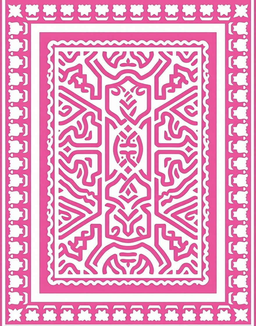 Bold Pink Geometric Labyrinth Rug