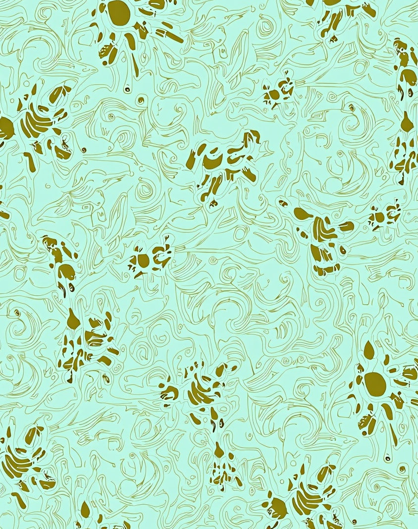 Abstract Gold Swirl Floral Aquamarine Rug