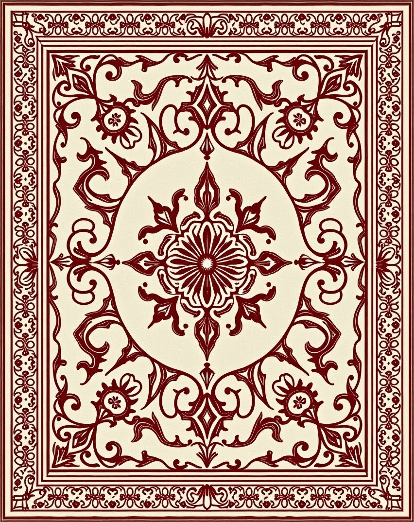 Crimson Medallion Floral Border Rug