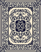 Navy Cream Arabesque Medallion Rug