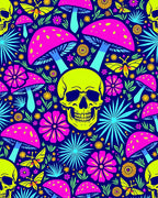 Psychedelic Skull Mushroom Butterfly Floral Rug