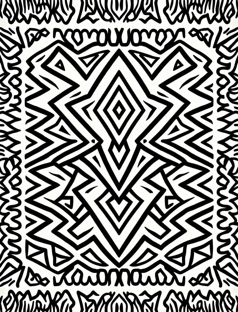 Bold Black Geometric Diamond Tribal Rug