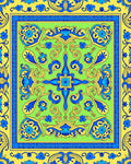 Lively Blue Yellow Floral Symmetry Rug