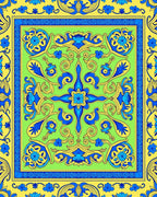 Lively Blue Yellow Floral Symmetry Rug