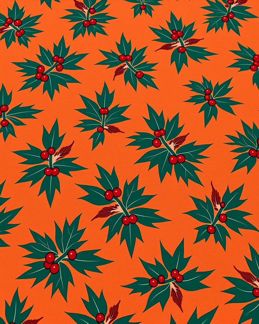 Bold Holly Berry Leaf Arrangement Rug