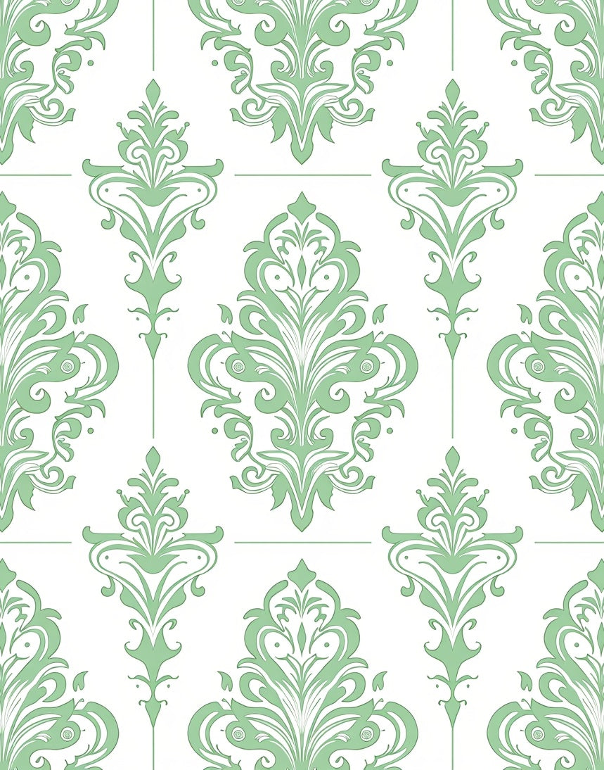 Sage Green Damask Scroll Rug