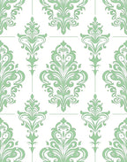 Sage Green Damask Scroll Rug