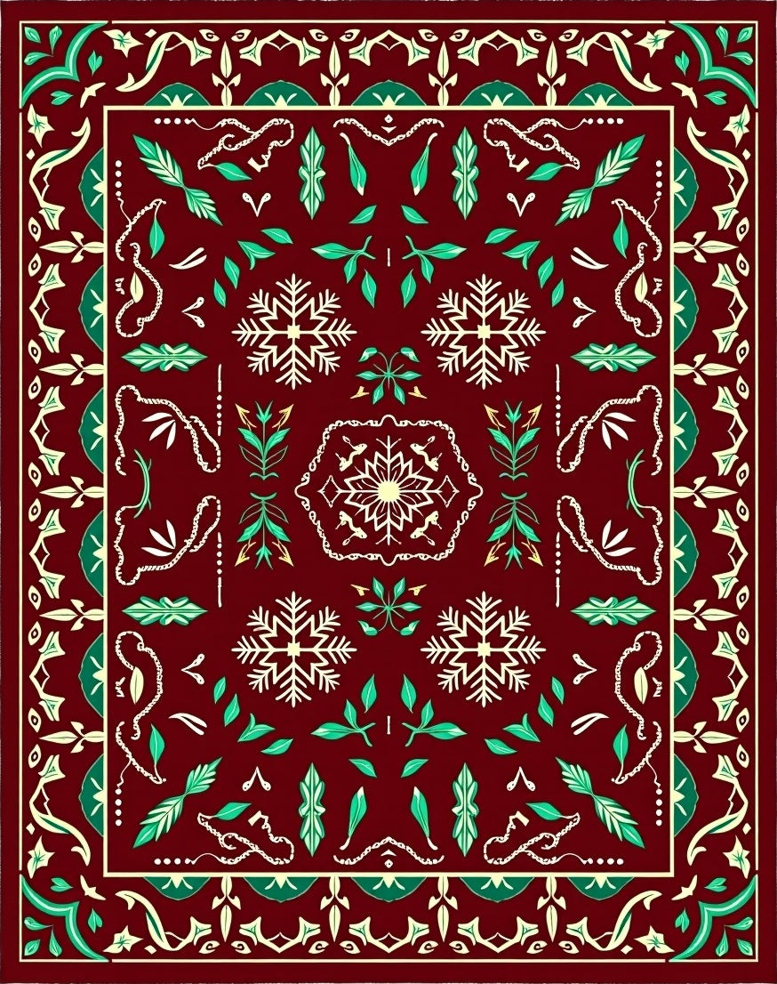 Deep Red Snowflake Garden Medallion Rug