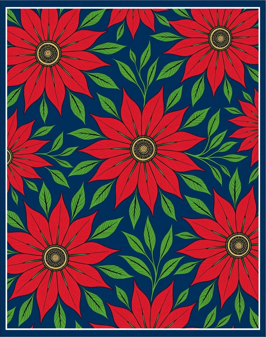 Bold Red Poinsettia Foliage Rug