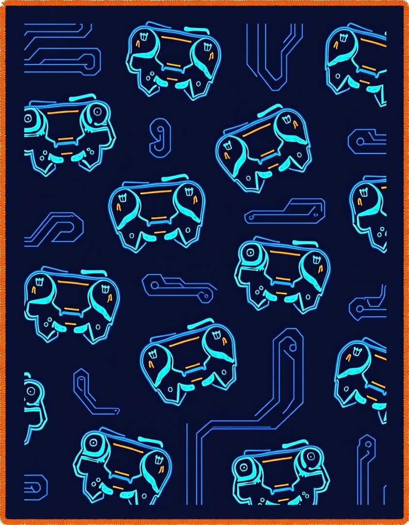 Neon Blue Cybernetic Chip Grid Rug