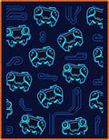 Neon Blue Cybernetic Chip Grid Rug