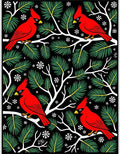 Crimson Cardinals Pine Branch Snowflakes Rug