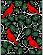 Crimson Cardinals Pine Branch Snowflakes Rug