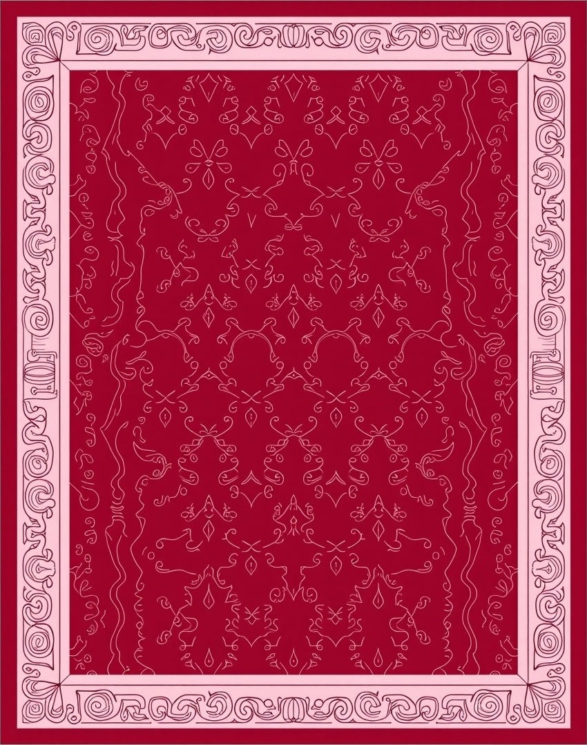 Regal Red Floral Scroll Border Rug