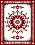 Crimson Medallion Greek Key Border Rug