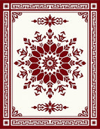 Crimson Medallion Greek Key Border Rug
