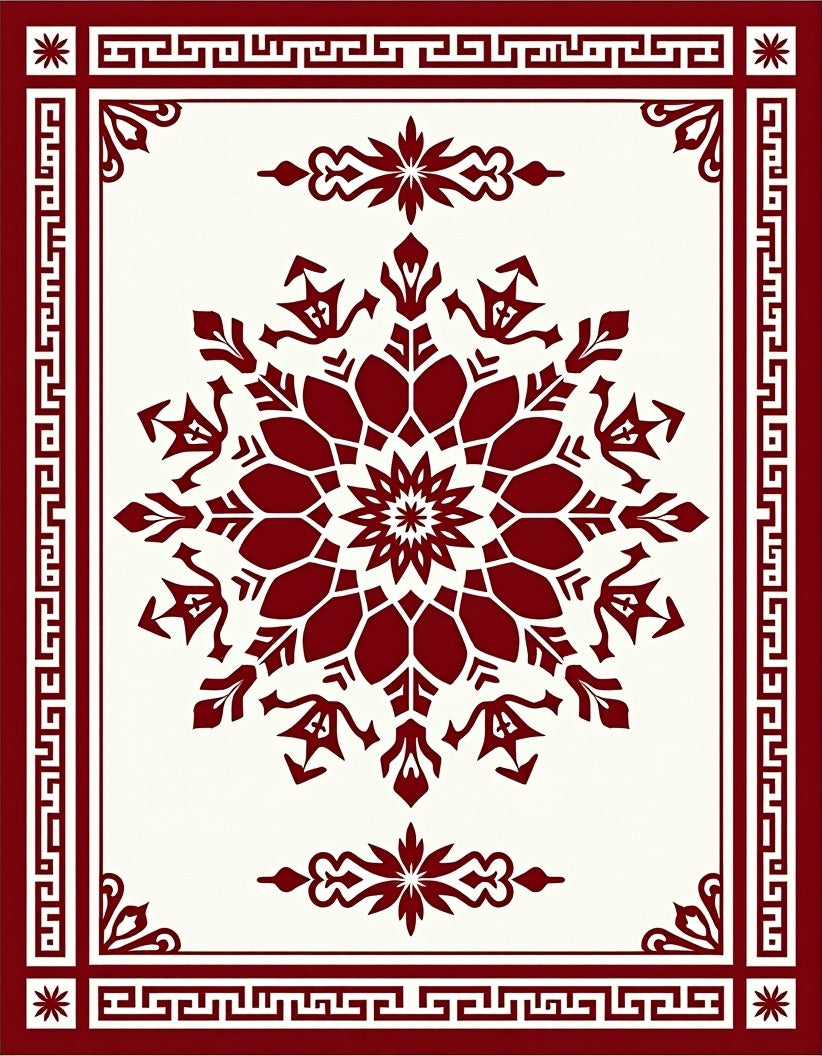 Crimson Medallion Greek Key Border Rug