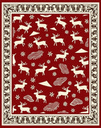 Red Reindeer Snowflake Border Textile Rug