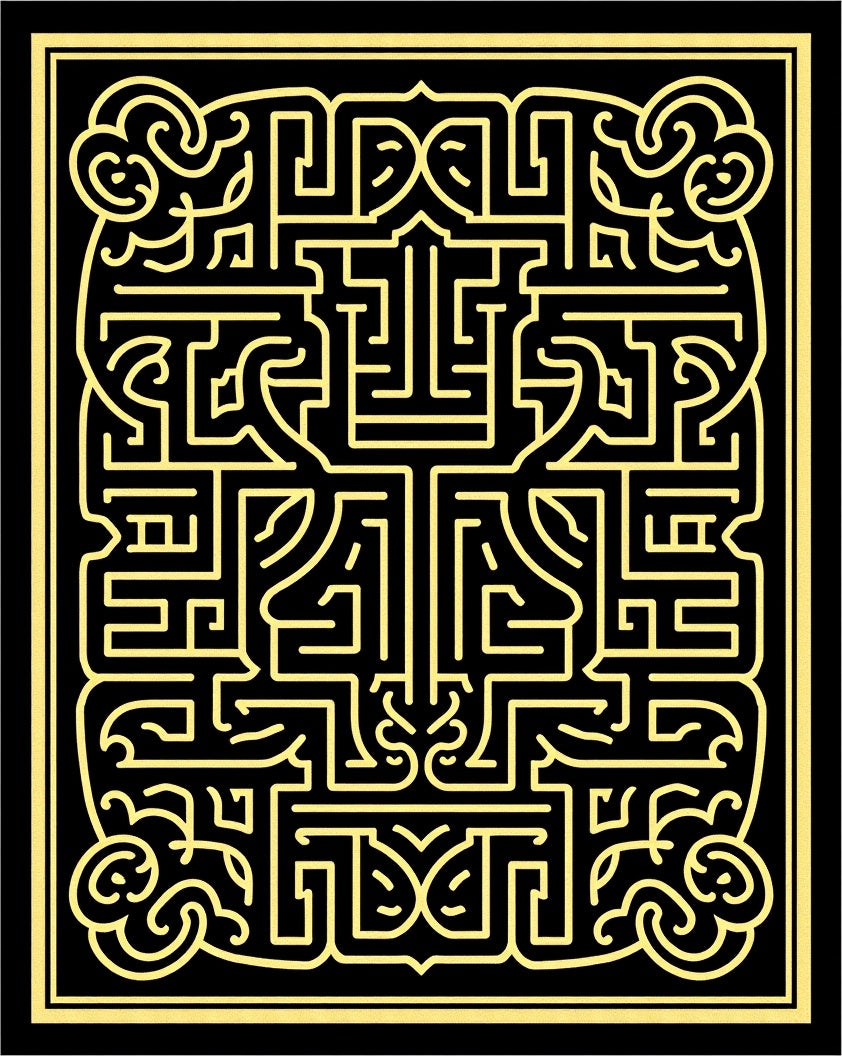 Golden Black Maze Art Nouveau Rug