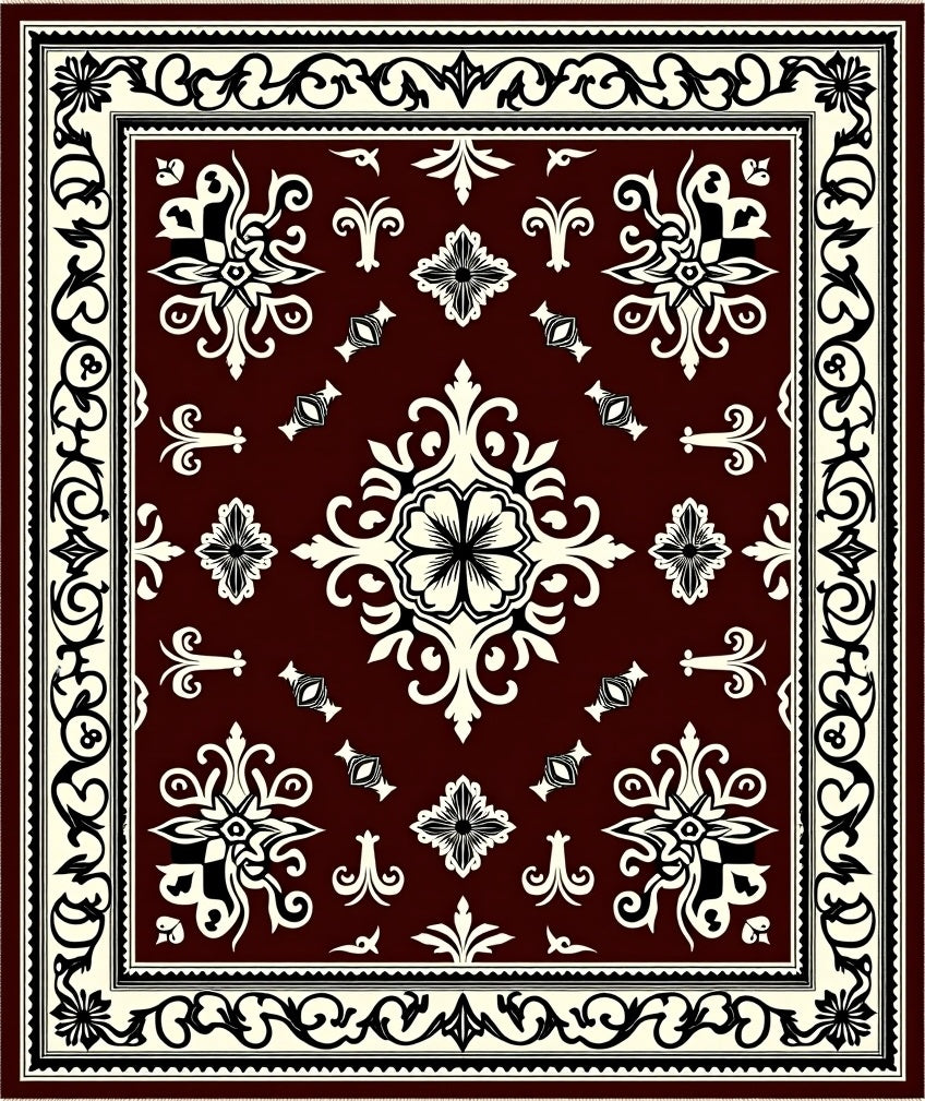 Deep Red and Cream Floral Medallion Rug