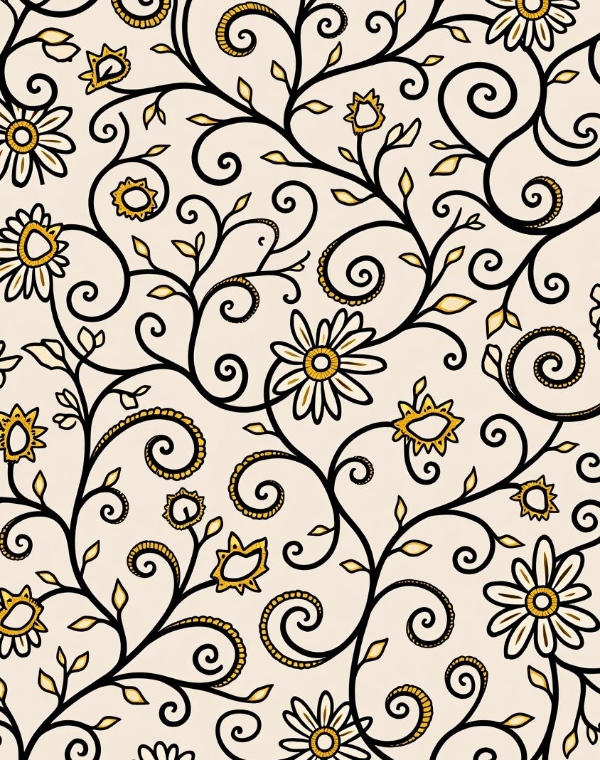 Cream and Gold Floral Vines Rug