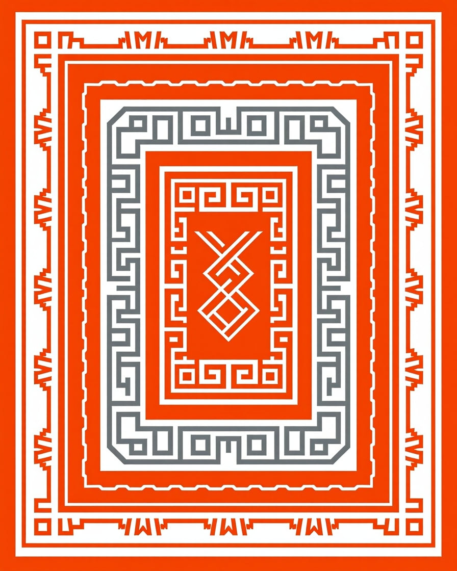 Bold Orange Gray Geometric Layered Rug
