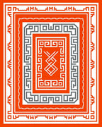 Bold Orange Gray Geometric Layered Rug