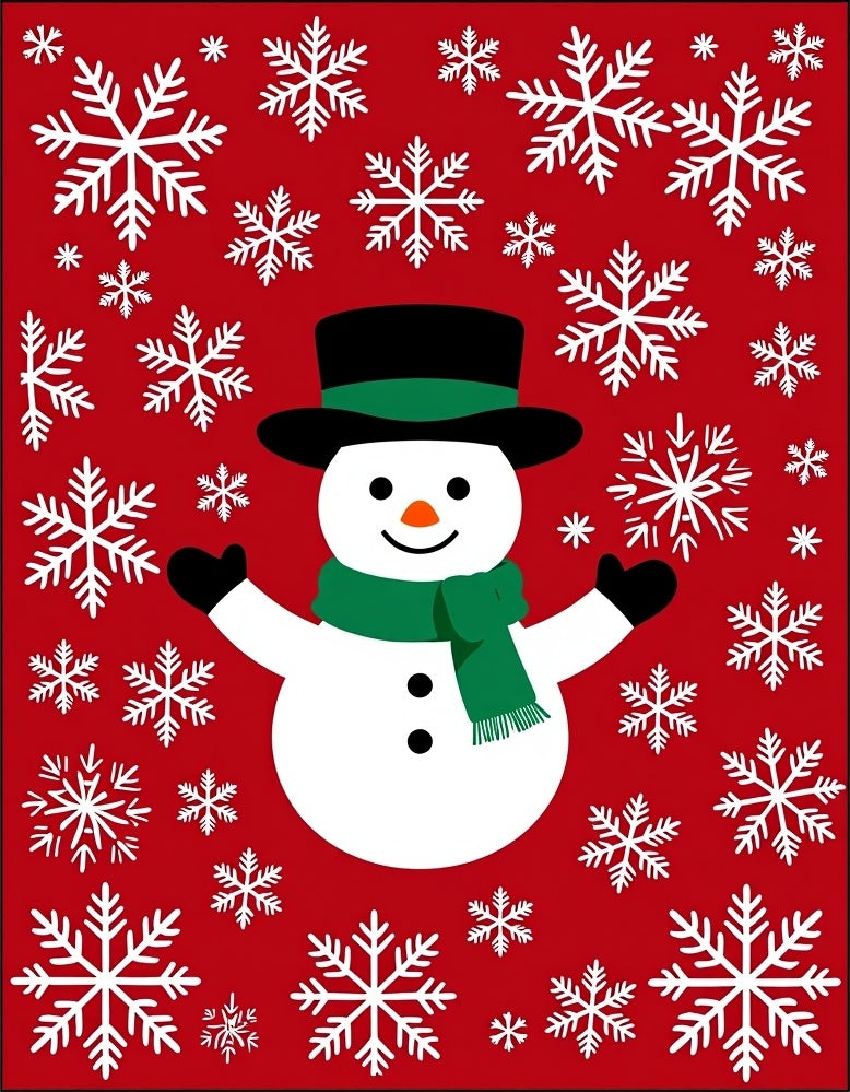 Cheerful Snowman White Snowflake Red Rug