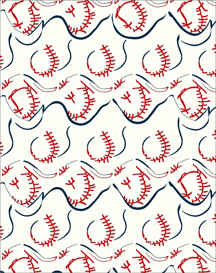 Red Baseball Swirls Cream Rug