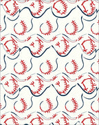 Red Baseball Swirls Cream Rug