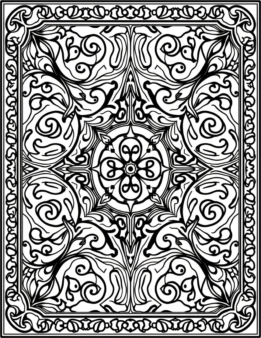 Intricate Black White Floral Medallion Art Rug