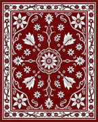 Deep Crimson Floral Medallion Rug