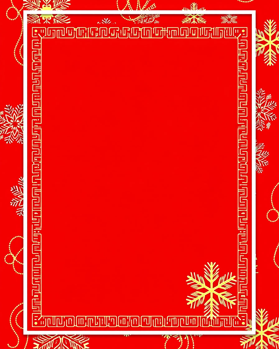 Red Golden Snowflake Geometric Border Rug