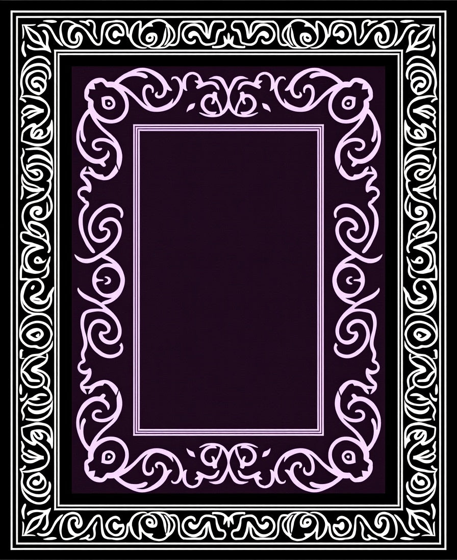 Monochromatic Damask Scroll Border Rug