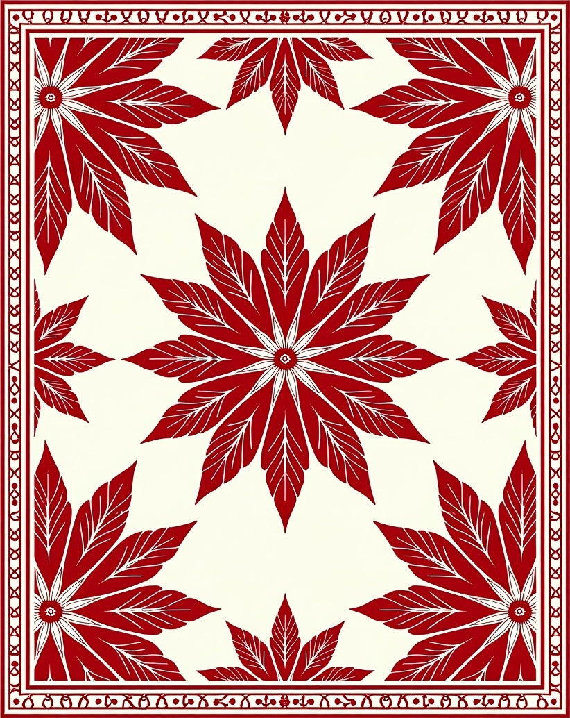 Crimson Floral Medallion Cream Border Rug