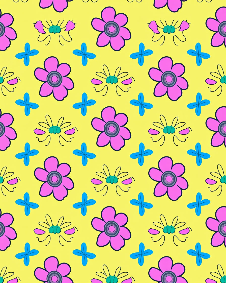 Bright Yellow Pink Blue Floral Scatter Rug