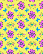 Bright Yellow Pink Blue Floral Scatter Rug