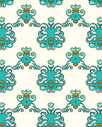 Aqua Teal Orange Medallion Scroll Rug