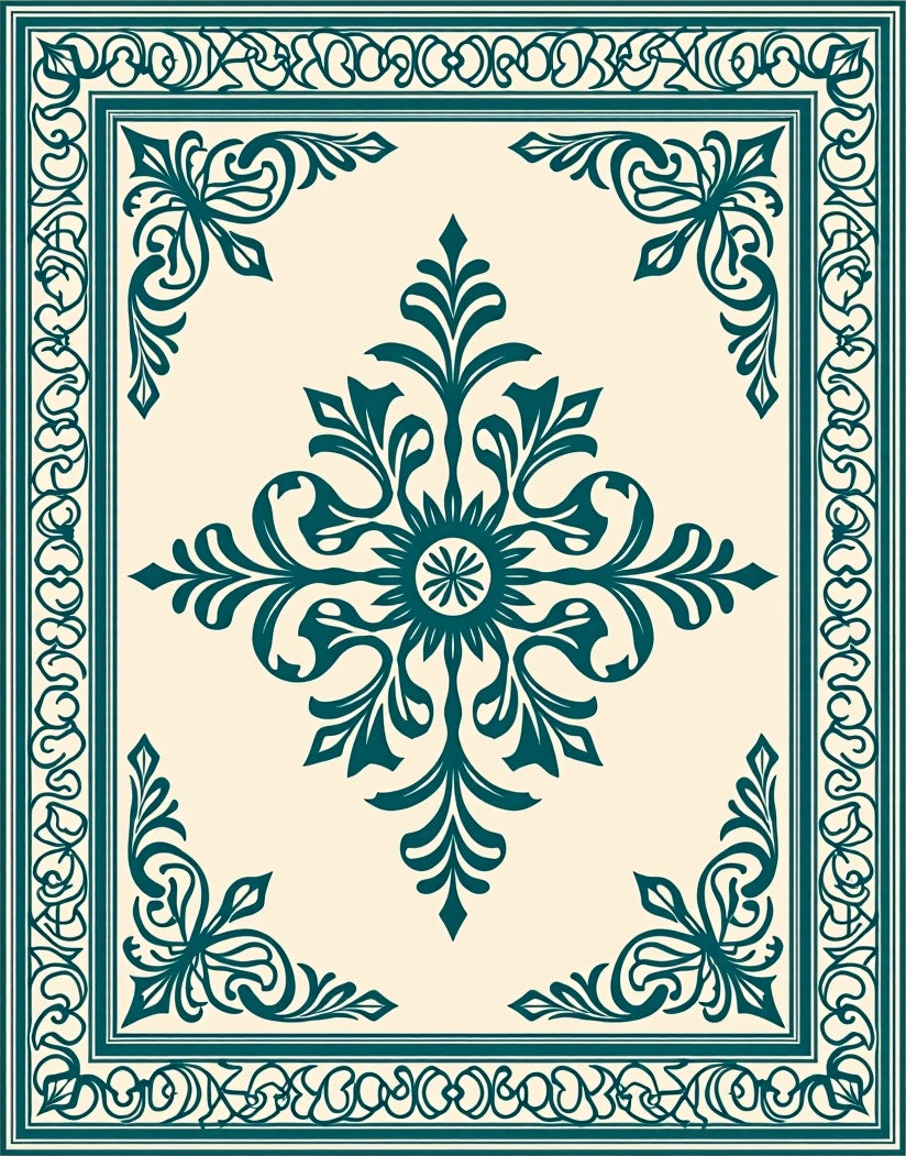 Teal Floral Medallion Border Rug