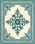 Teal Floral Medallion Border Rug