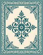 Teal Floral Medallion Border Rug