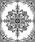 Vintage Black Scrollwork Medallion Rug