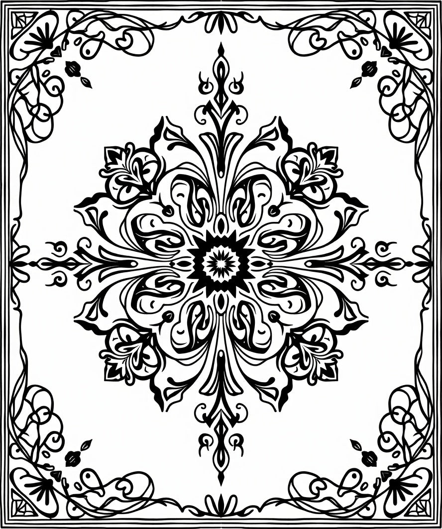 Vintage Black Scrollwork Medallion Rug
